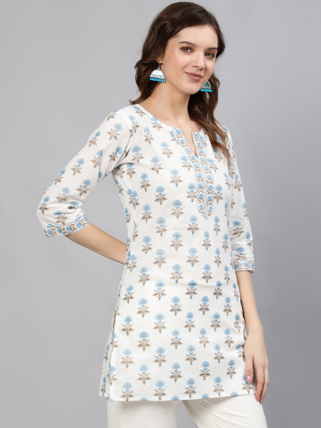 Women Off-White Straight Tunic With Three Quaretr Sleeves | LASVINI - Redefining Indian Fashion with Elegance