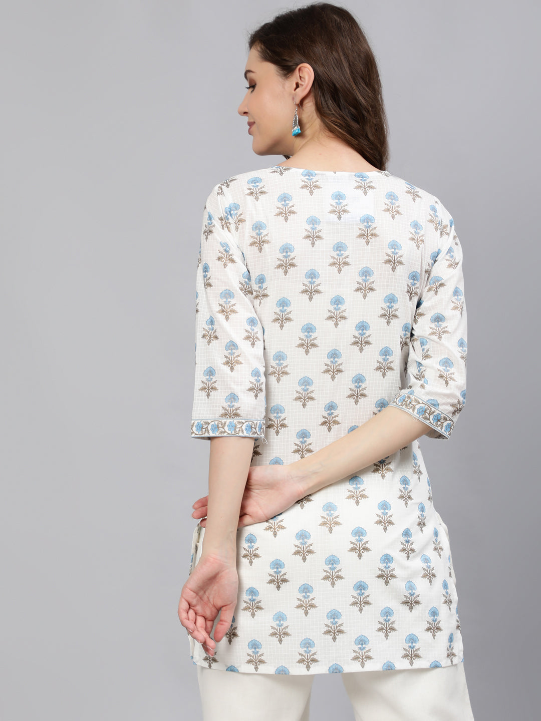 Women Off-White Straight Tunic With Three Quaretr Sleeves | LASVINI - Redefining Indian Fashion with Elegance