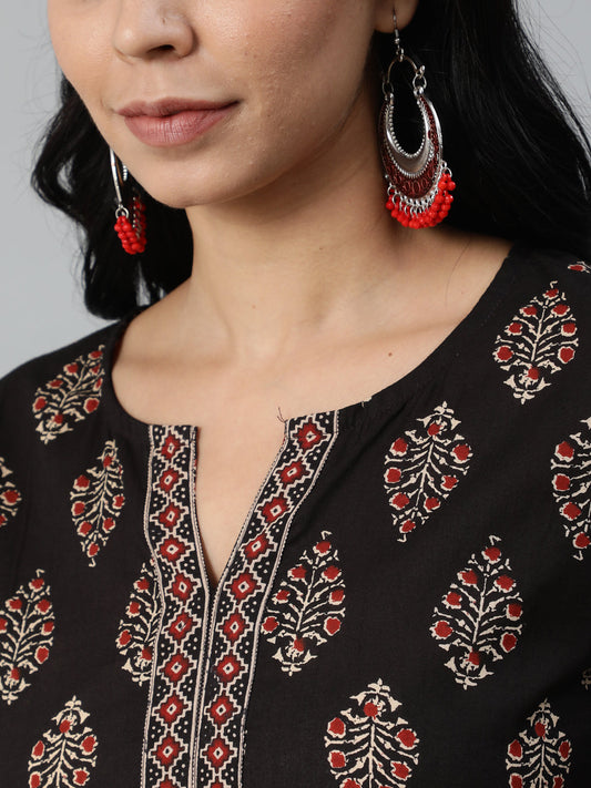Women Black Printed Straight Kurta With Plazo & Dupatta | LASVINI - Redefining Indian Fashion with Elegance