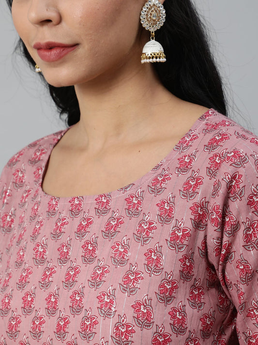 Women Pink Floral Printed Pure Cotton Kurta & Plazzos With Dupatta | LASVINI - Redefining Indian Fashion with Elegance