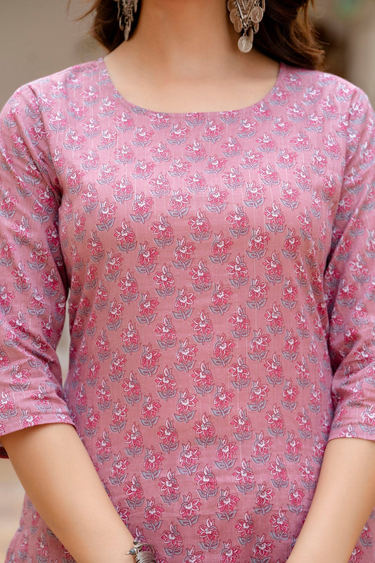 Women Pink Floral Printed Pure Cotton Kurta & Palazzos With Dupatta | LASVINI - Redefining Indian Fashion with Elegance