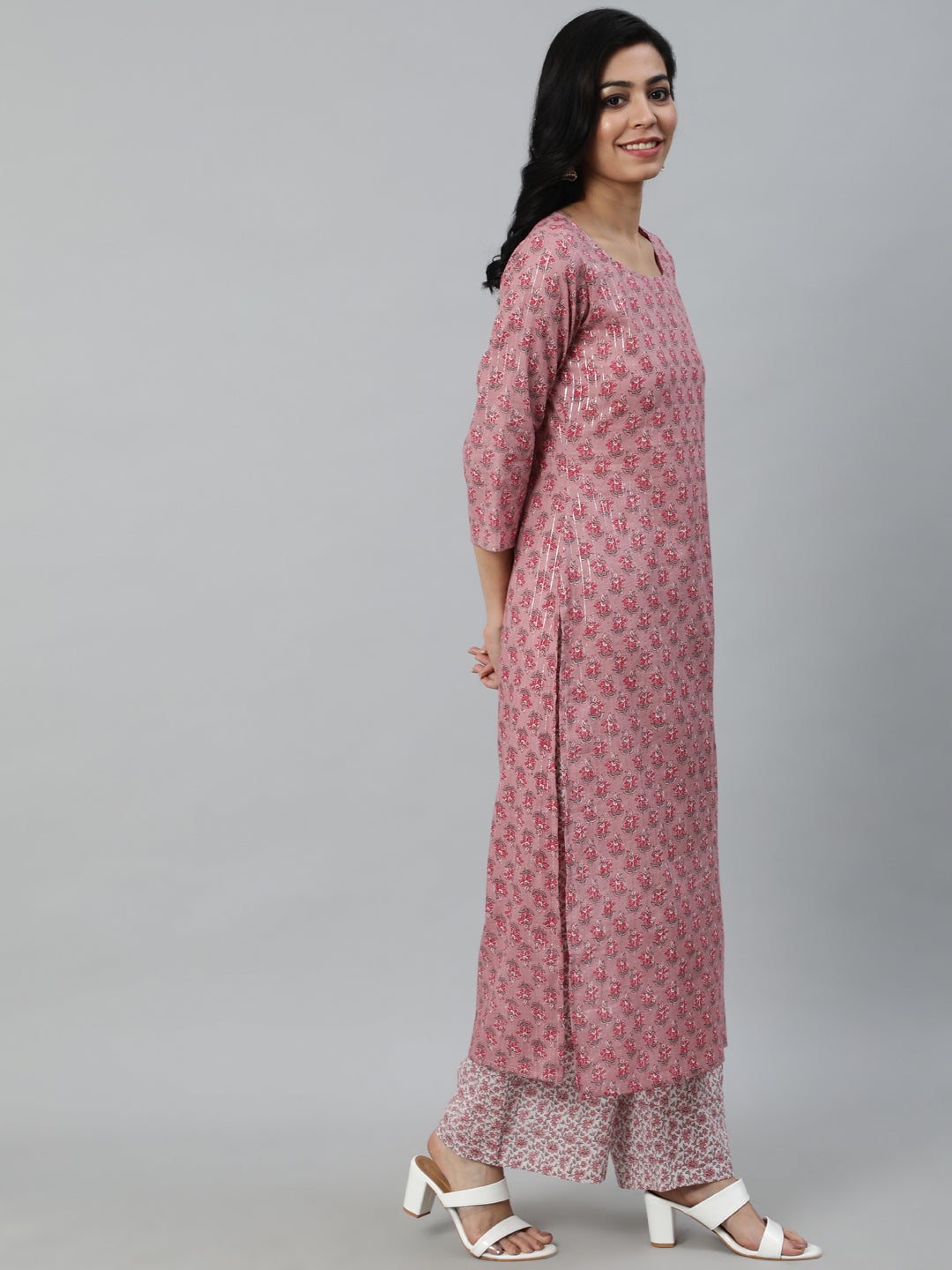 Women Pink Floral Printed Pure Cotton Kurta & Plazzos With Dupatta | LASVINI - Redefining Indian Fashion with Elegance