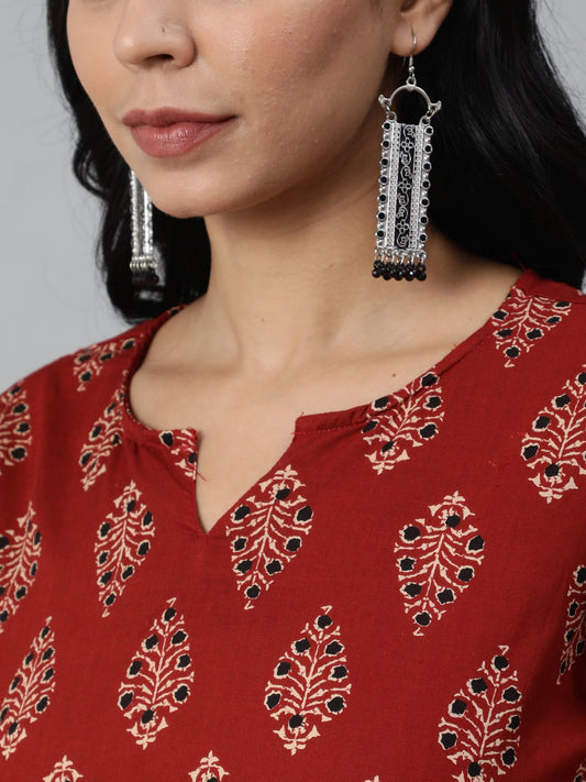 Women Maroon Printed Straight Kurta With Plazo & Dupatta | LASVINI - Redefining Indian Fashion with Elegance