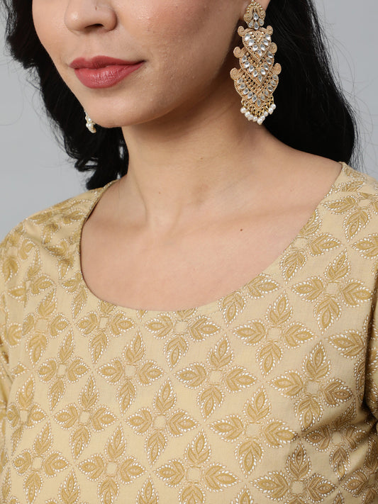 Women Beige Printed Straight Kurta With Plazo | LASVINI - Redefining Indian Fashion with Elegance