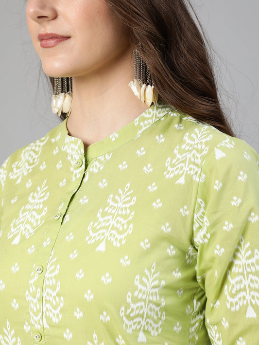 Women Green Ethnic Printed Straight Kurta With Palazzo And Dupatta | LASVINI - Redefining Indian Fashion with Elegance