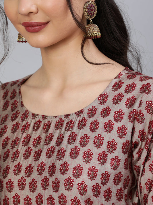 Women Maroon Ethnic Printed Kurta & Palazzo With Dupatta | LASVINI - Redefining Indian Fashion with Elegance