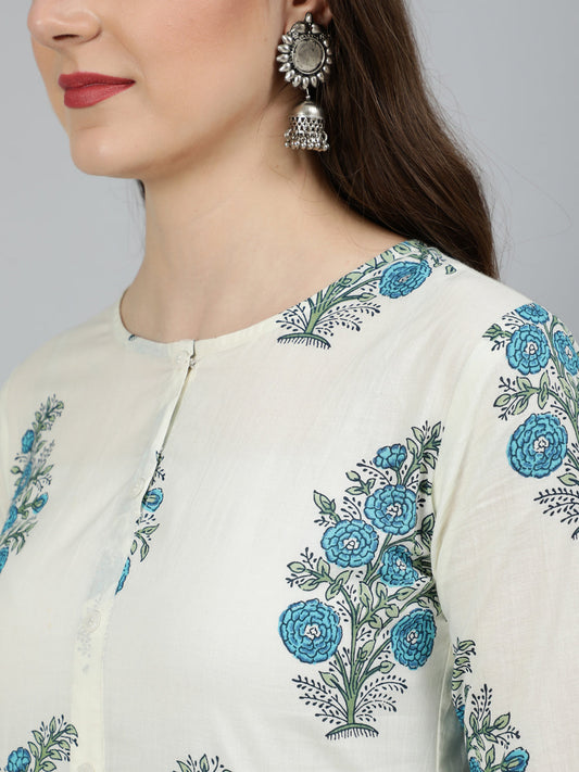 Women White Ethnic Floral Printed Flared Kurta With Palazzo And Dupatta | LASVINI - Redefining Indian Fashion with Elegance