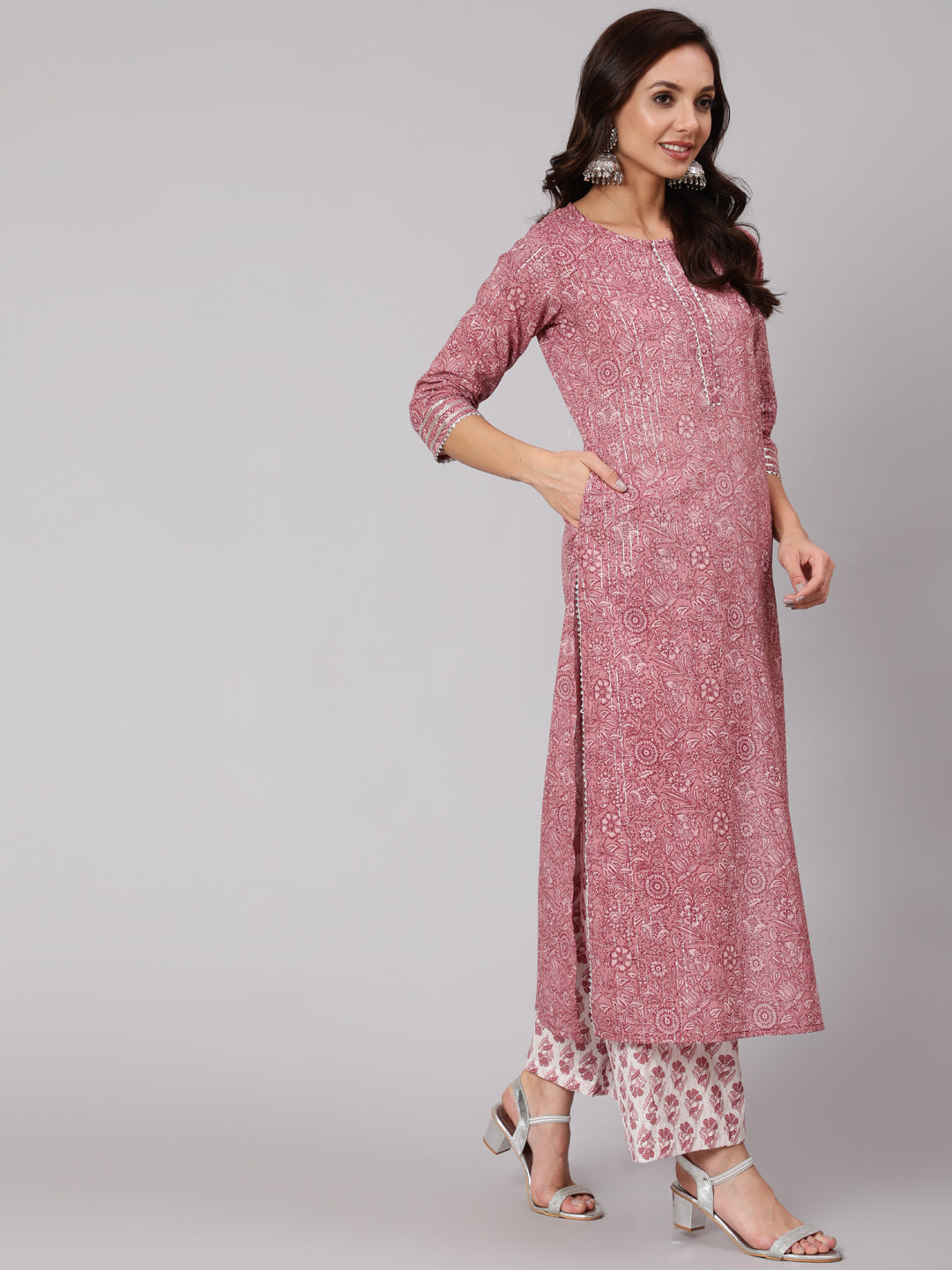 Women Purple Floral Straight Kurta With Palazzo And Dupatta | LASVINI - Redefining Indian Fashion with Elegance