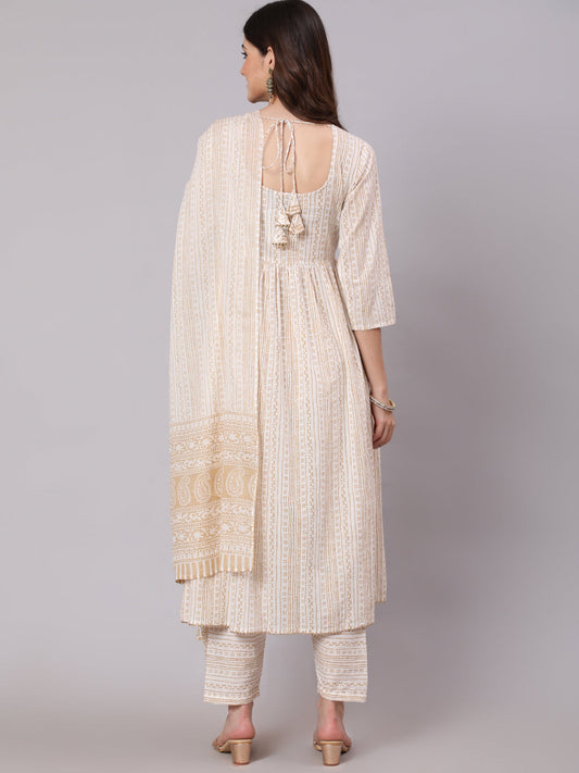 Women White & Gold Sequence Yoke Kurta With Trouser And Dupatta | LASVINI - Redefining Indian Fashion with Elegance