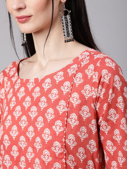 Women Rust Ethnic Printed Kurta With Palazzo And Dupatta | LASVINI - Redefining Indian Fashion with Elegance