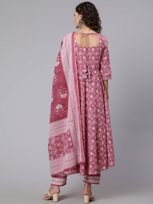 Women Pink Ethnic Printed Flared Kurta With Trouser And Dupatta | LASVINI - Redefining Indian Fashion with Elegance