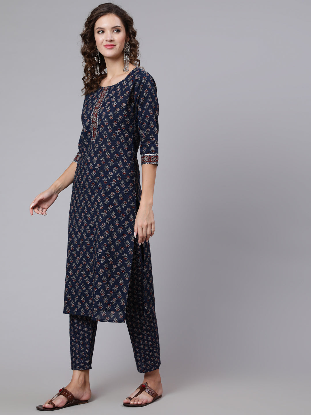 Women Blue Ethnic Printed Kurta With Trouser And Dupatta | LASVINI - Redefining Indian Fashion with Elegance