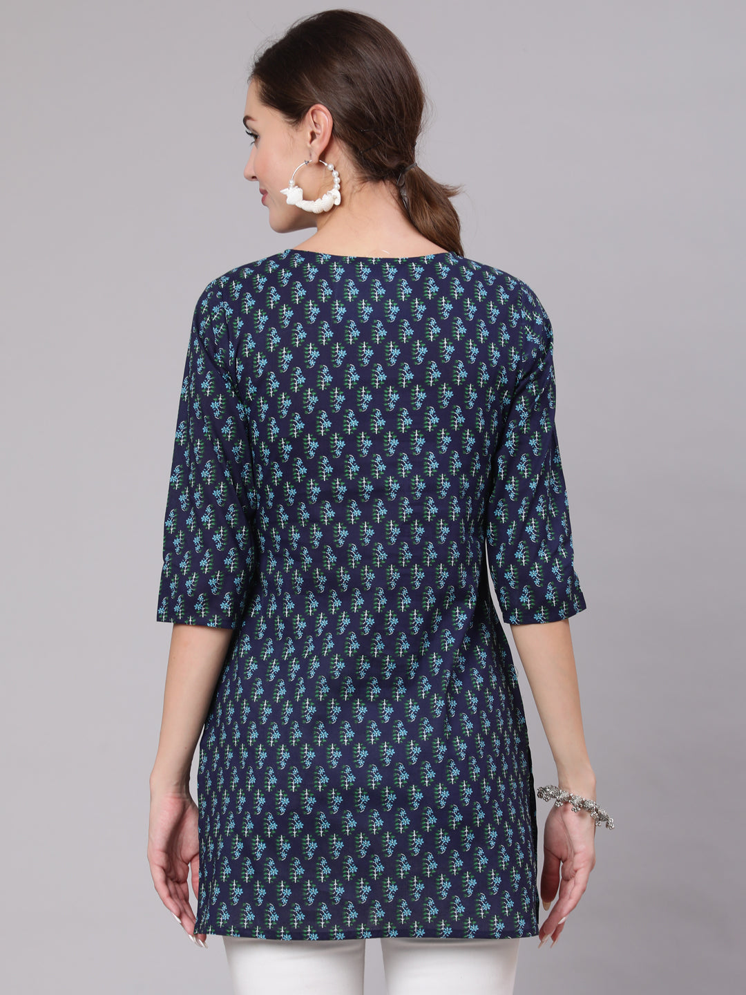 Navy Blue & White Printed Tunic | LASVINI - Redefining Indian Fashion with Elegance