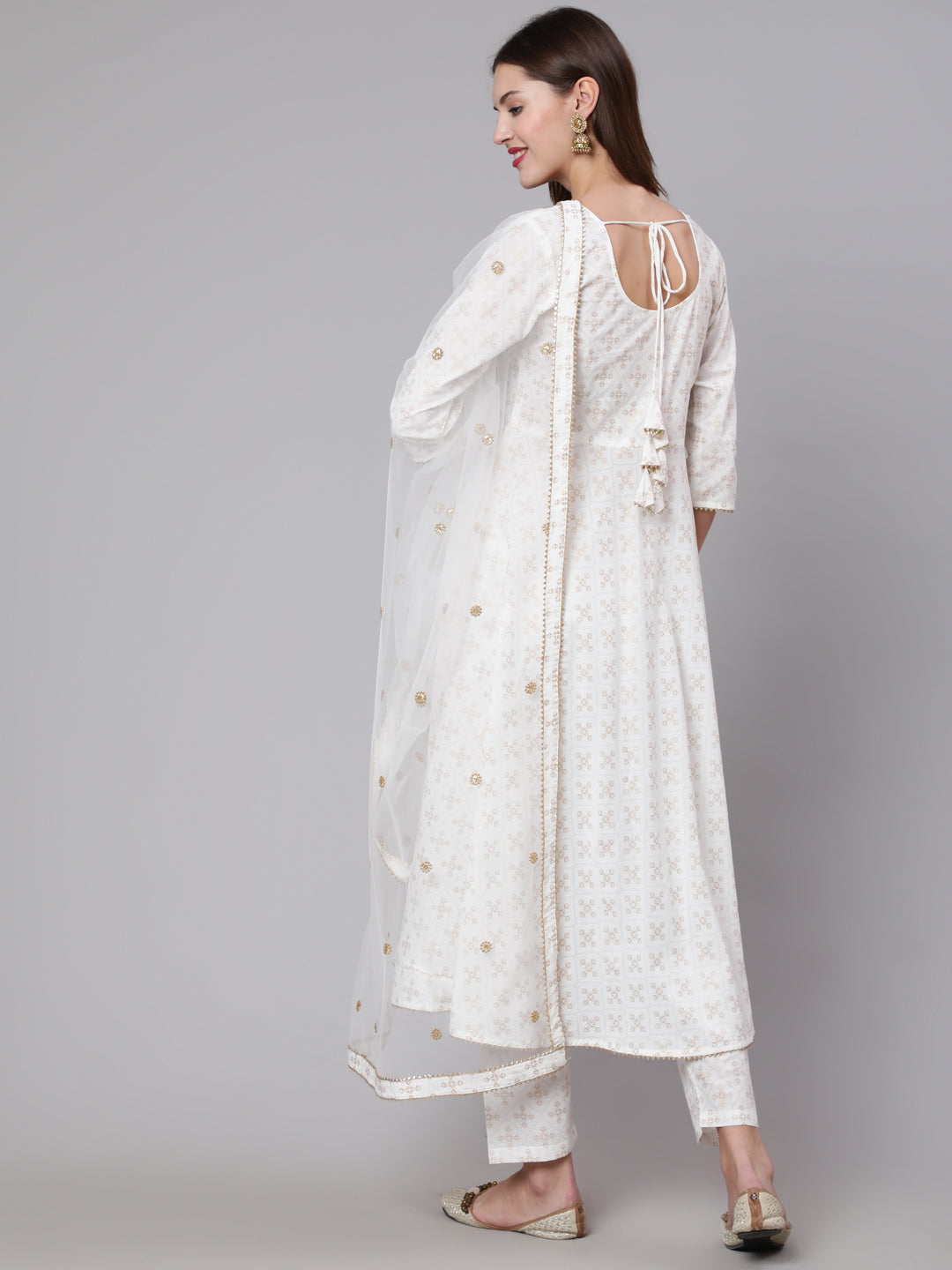 Women Off White Flared Kurta With Trouser & Dupatta | LASVINI - Redefining Indian Fashion with Elegance