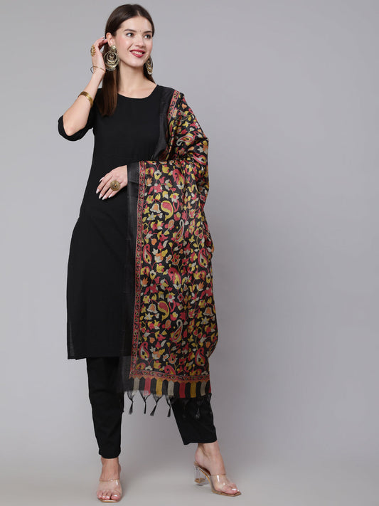 Women Black Solid Kurta And Palazzo With Printed Dupatta | LASVINI - Redefining Indian Fashion with Elegance