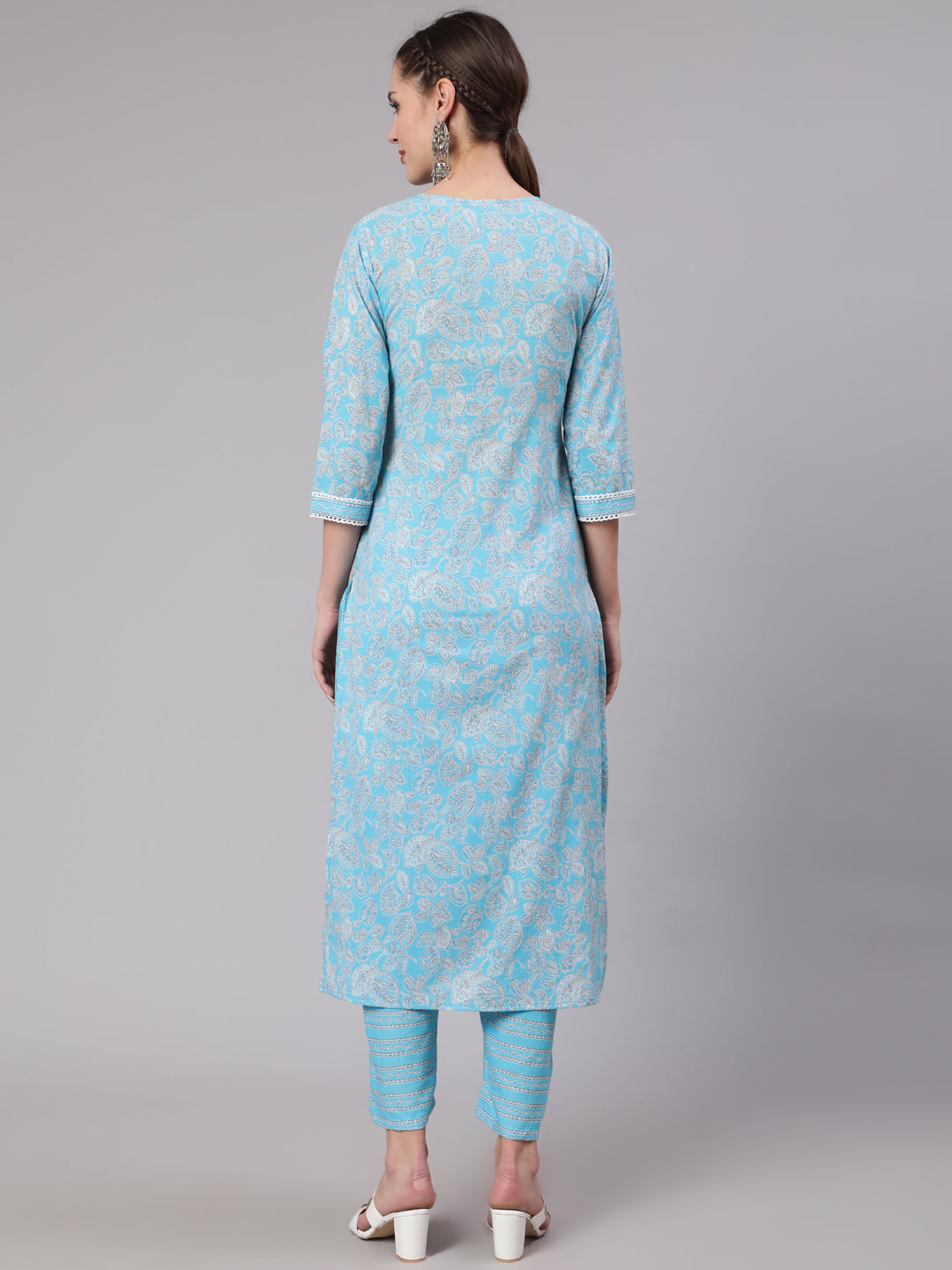 Women Blue Printed Straight Kurta And Trouser | LASVINI - Redefining Indian Fashion with Elegance