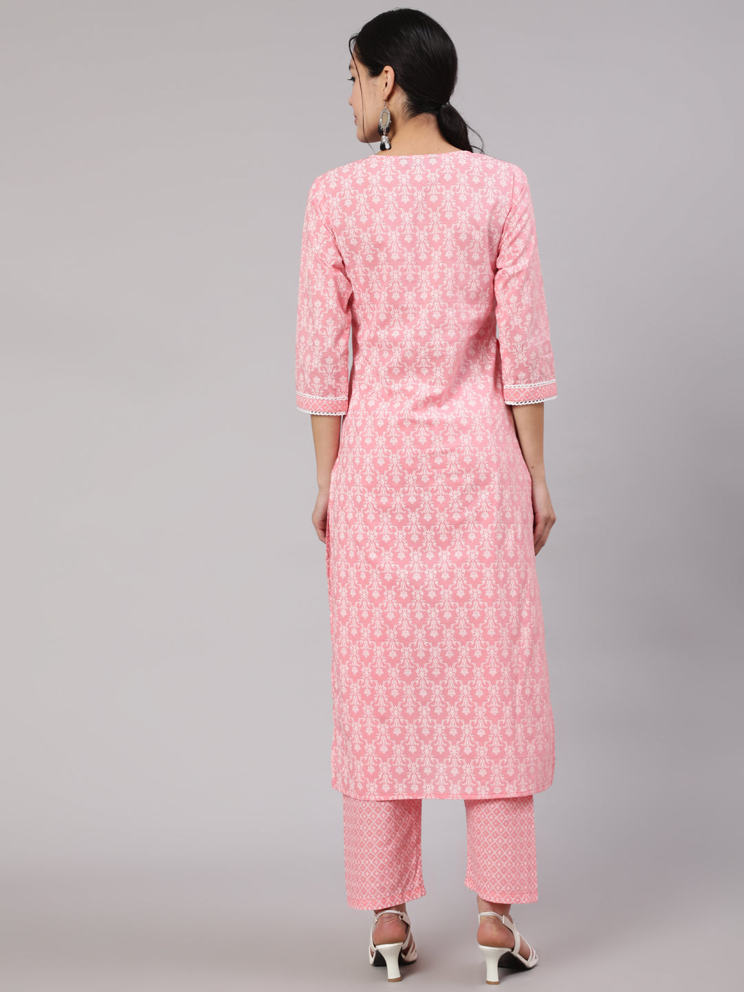 Women Pink Printed Straight Kurta With Trouser | LASVINI - Redefining Indian Fashion with Elegance