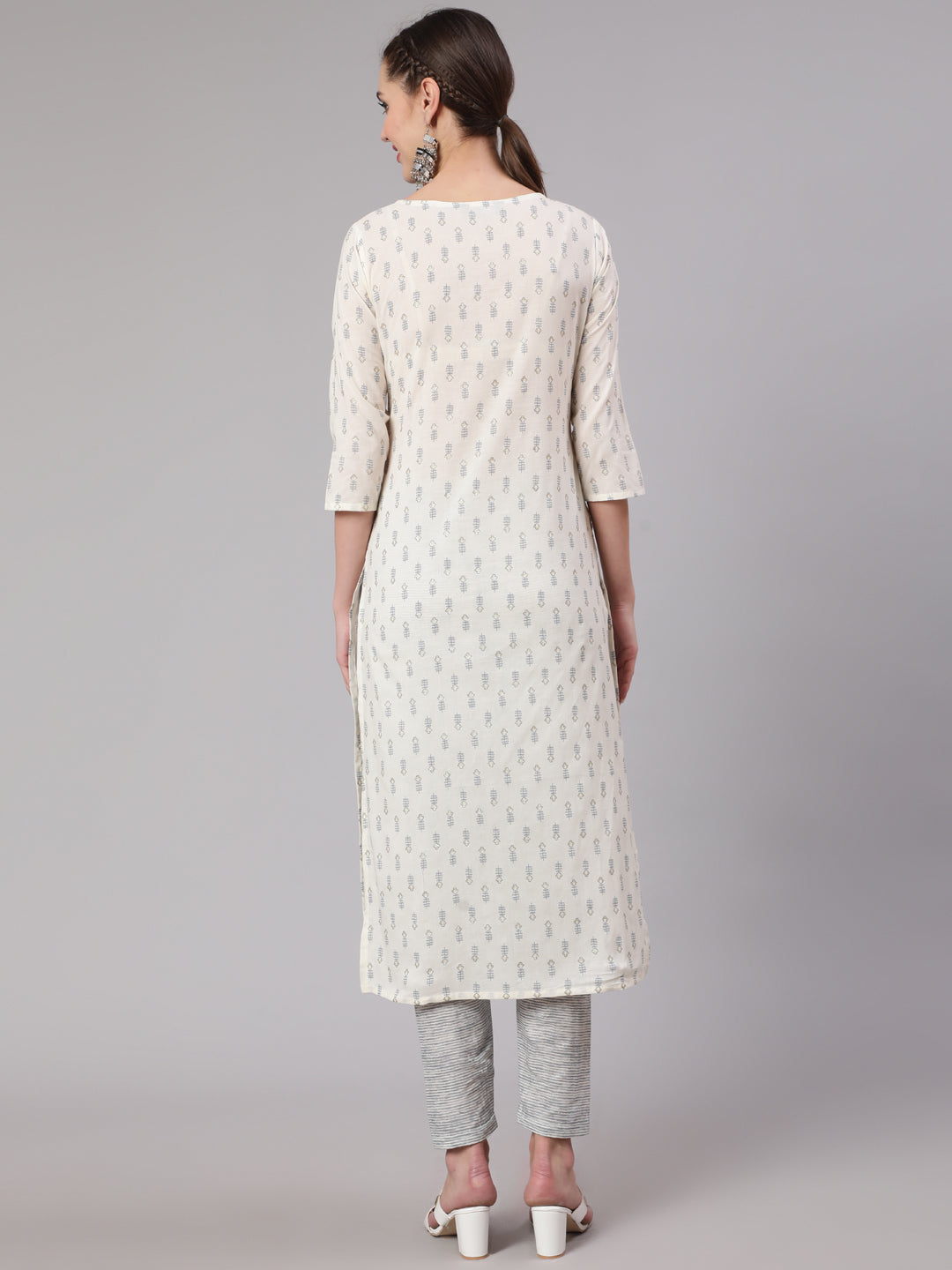 Women Off White Printed Straight Kurta With Trouser | LASVINI - Redefining Indian Fashion with Elegance