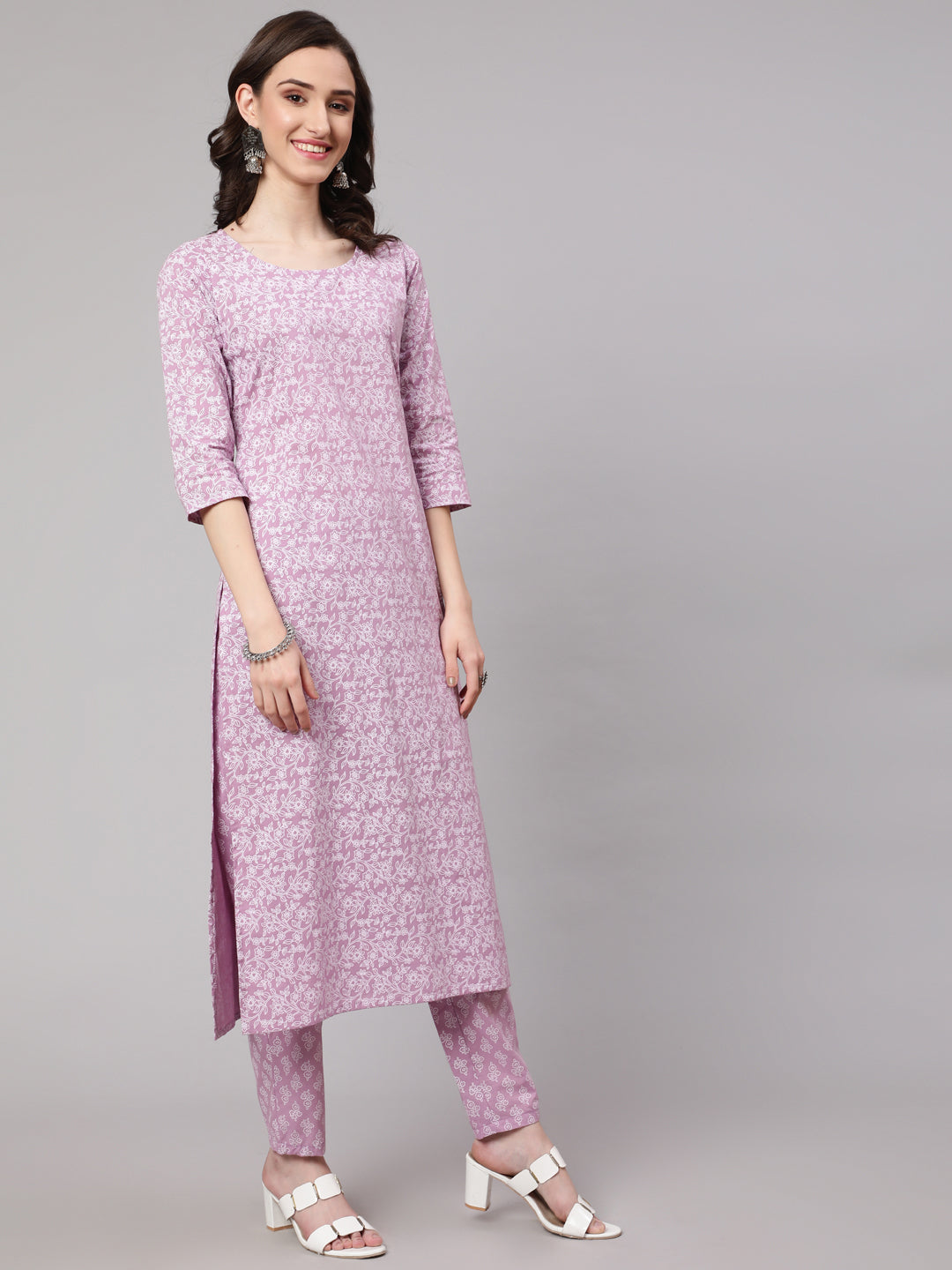 Women Levender Printed Straight Kurta With Palazzo & Dupatta | LASVINI - Redefining Indian Fashion with Elegance
