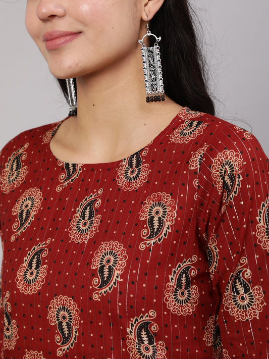 Women Maroon Ethnic Printed Straight Kurta And Palazzo | LASVINI - Redefining Indian Fashion with Elegance