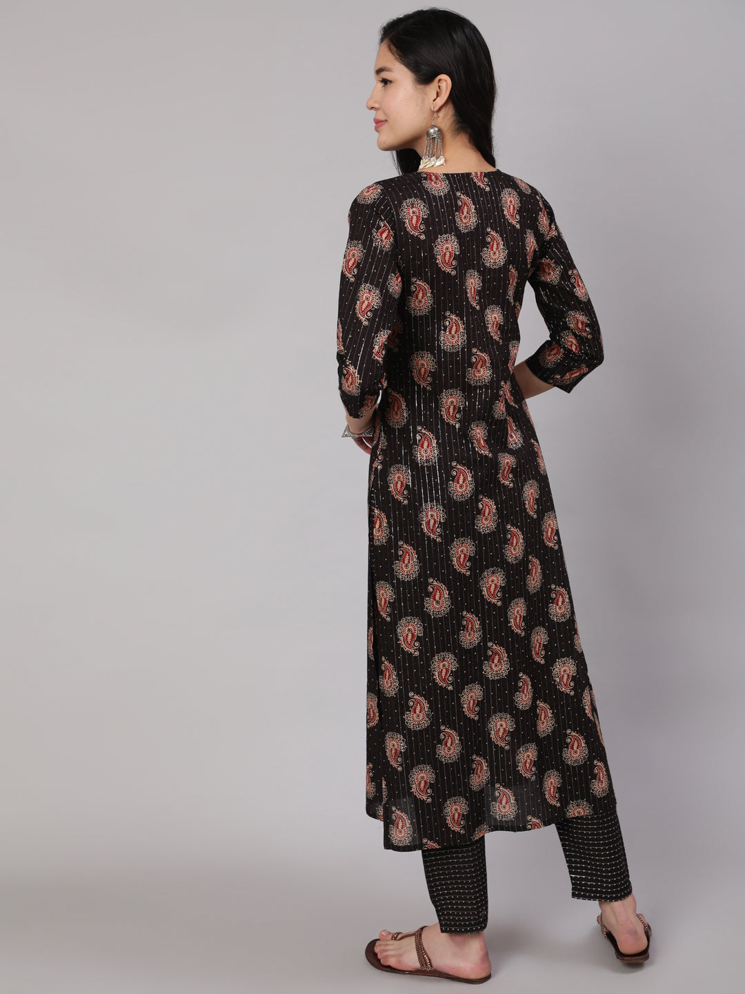 Women Black Ethnic Printed Straight Kurta With Trouser | LASVINI - Redefining Indian Fashion with Elegance