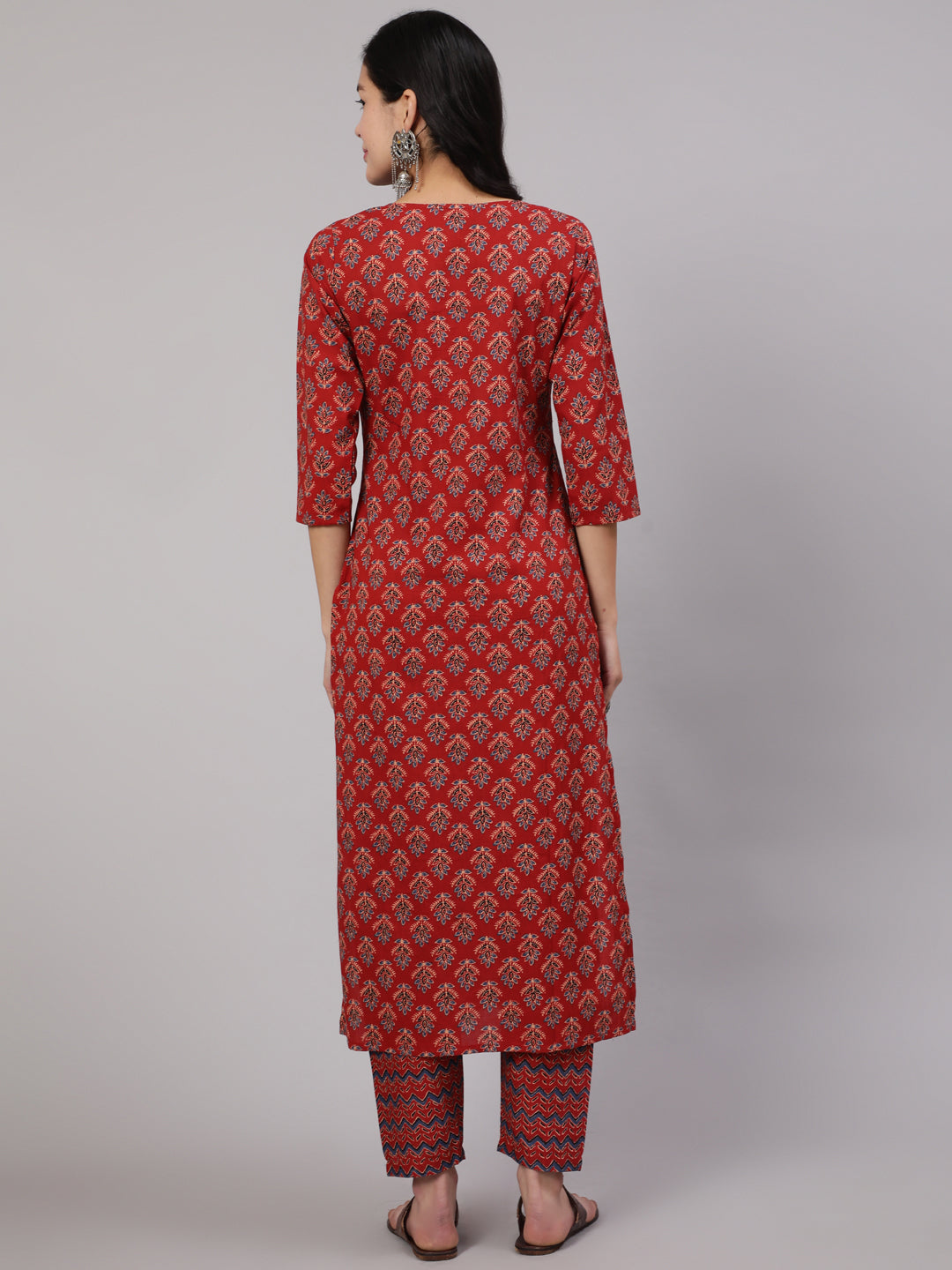 Women Maroon Ethnic Printed Straight Kurta And Palazzo | LASVINI - Redefining Indian Fashion with Elegance