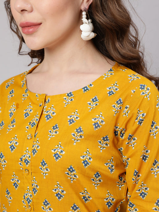 Women Mustard Printed Straight Kurta With Trouser | LASVINI - Redefining Indian Fashion with Elegance