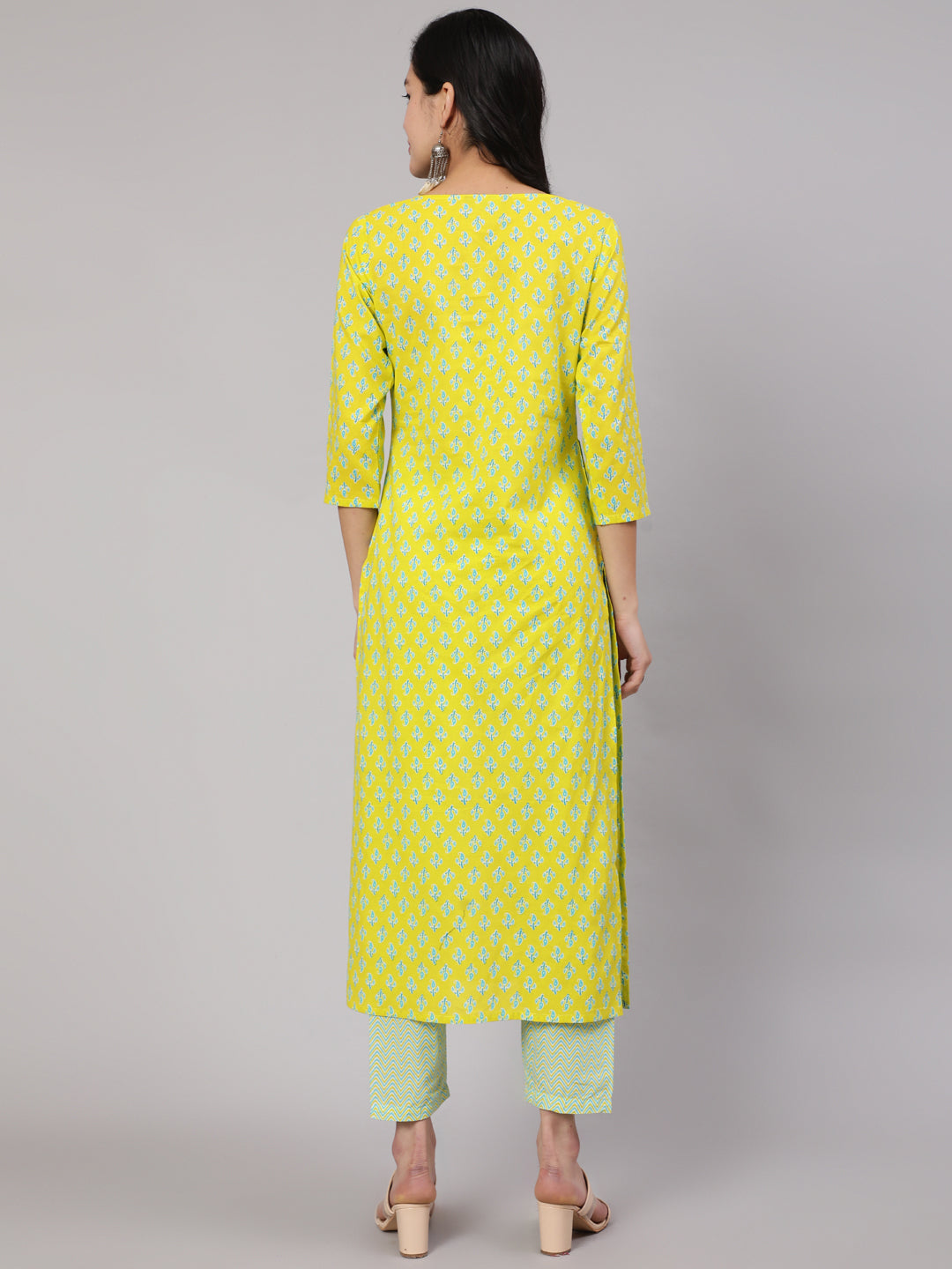 Women Lime Green Ethnic Printed Kurta With Trouser | LASVINI - Redefining Indian Fashion with Elegance