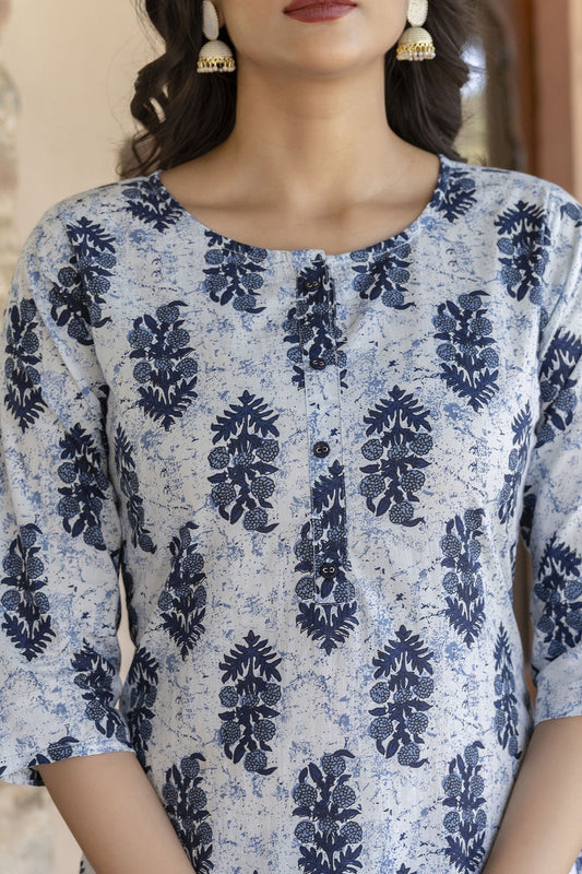 Women Blue Printed Straight Kurta With Trouser | LASVINI - Redefining Indian Fashion with Elegance