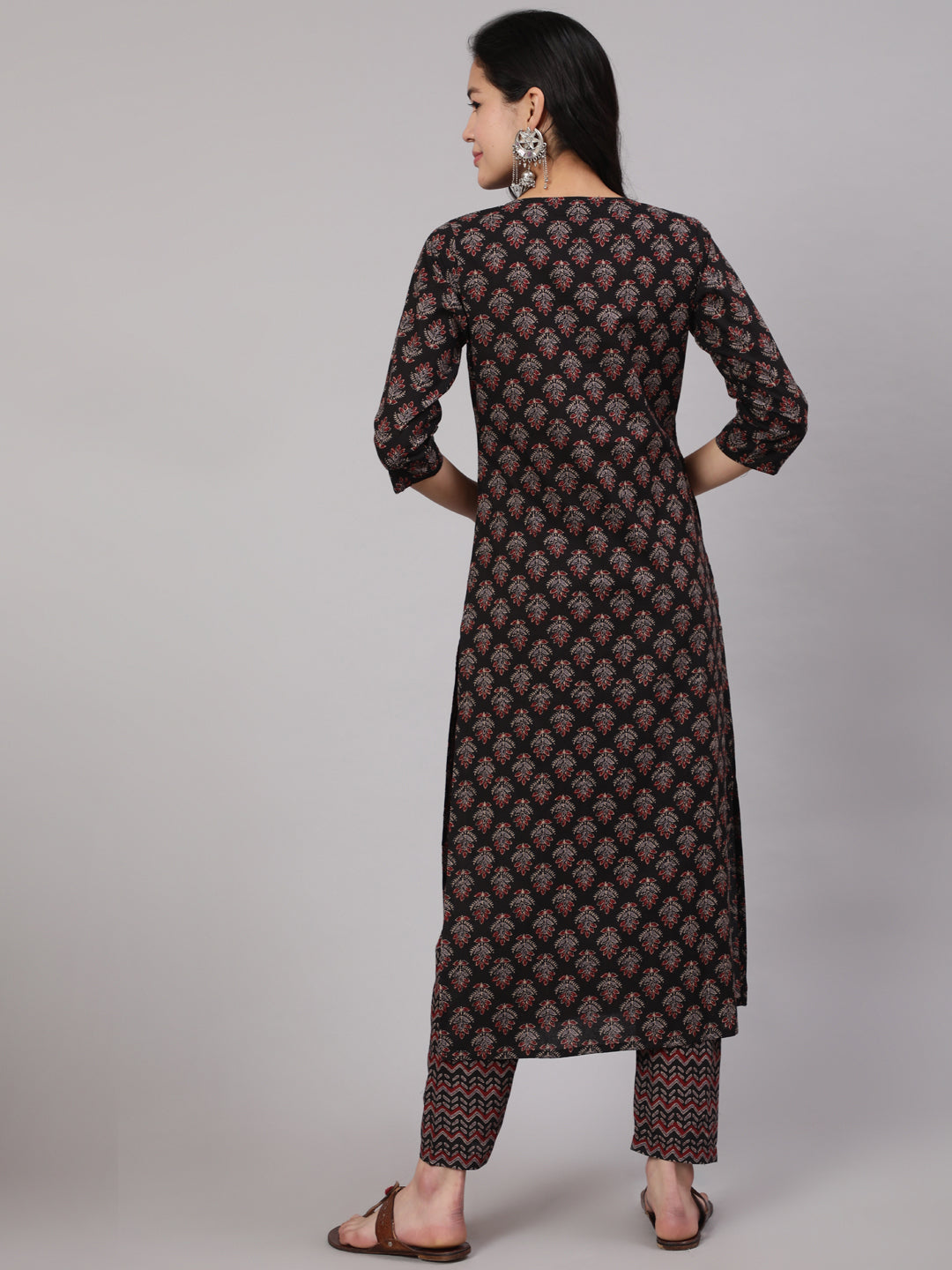 Women Black Ethnic Printed Straight Kurta With Trouser | LASVINI - Redefining Indian Fashion with Elegance