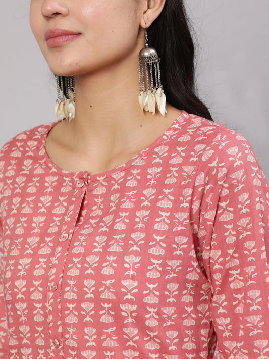 Women Pink Ethnic Printed Straight Kurta With Trouser | LASVINI - Redefining Indian Fashion with Elegance