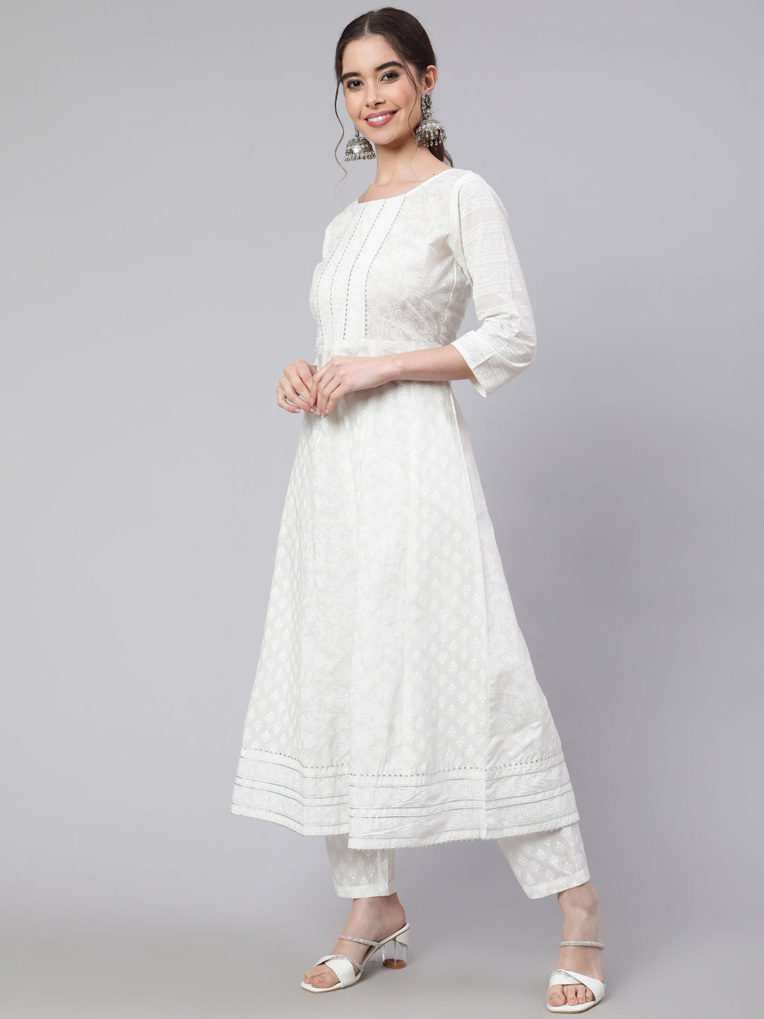 Women Off White Ethnic Printed Kurta With Palazzo And Dupatta | LASVINI - Redefining Indian Fashion with Elegance
