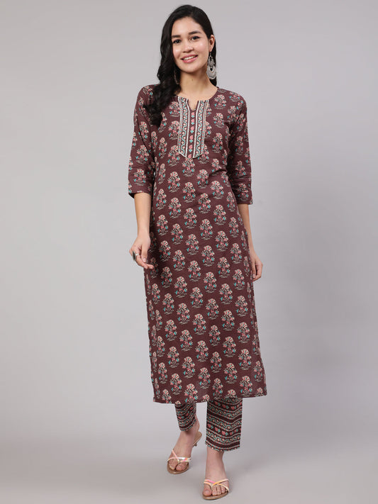 Women Purple Printed Straight Kurta With Trouser | LASVINI - Redefining Indian Fashion with Elegance