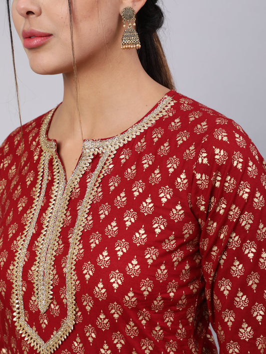 Women Maroon Ethnic Printed Kurta With Palazzo And Dupatta | LASVINI - Redefining Indian Fashion with Elegance