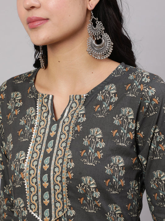 Women Grey Printed Straight Kurta With Trouser | LASVINI - Redefining Indian Fashion with Elegance