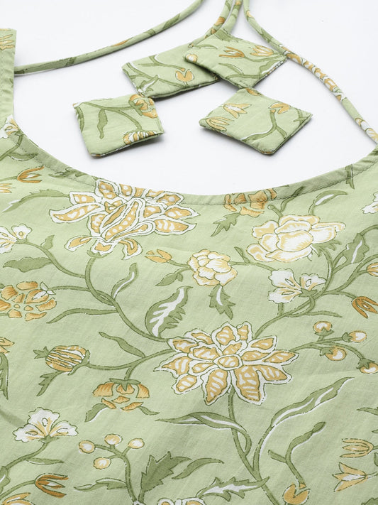 Women Green Floral Printed Anarkali Kurta With Trouser And Dupatta | LASVINI - Redefining Indian Fashion with Elegance