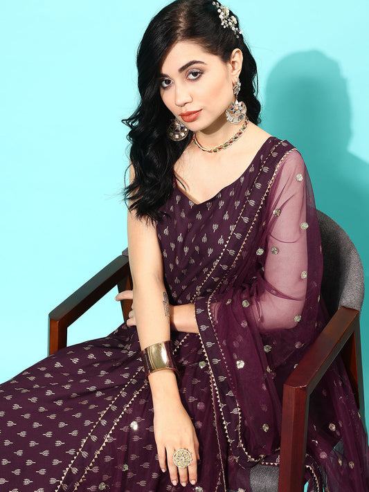 Women Burgundy Ethnic Printed Sleeveless Kurta With Trouser And Dupatta | LASVINI - Redefining Indian Fashion with Elegance