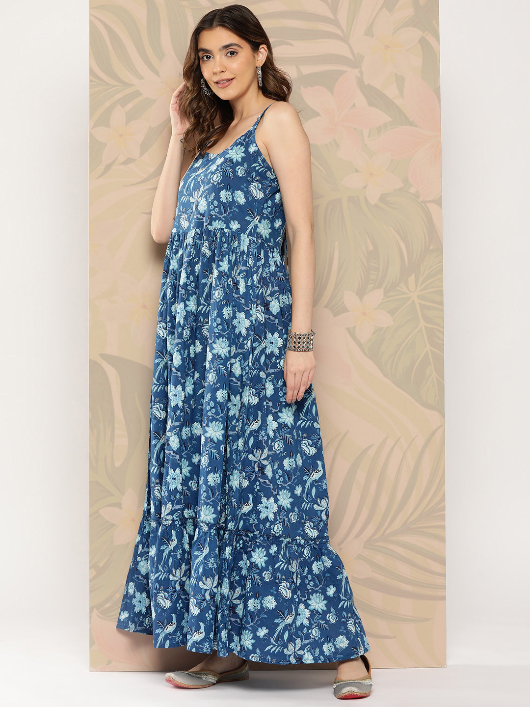 Women Blue Abstract Printed Shoulder Strap Dress | LASVINI - Redefining Indian Fashion with Elegance