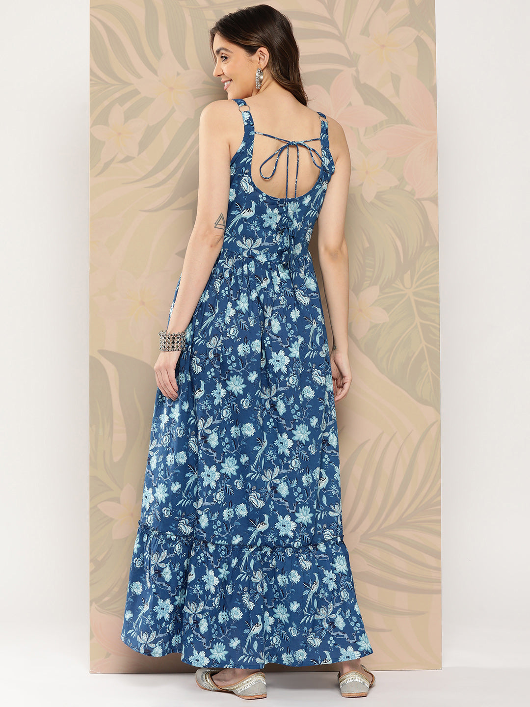 Women Blue Abstract Printed Shoulder Strap Dress | LASVINI - Redefining Indian Fashion with Elegance