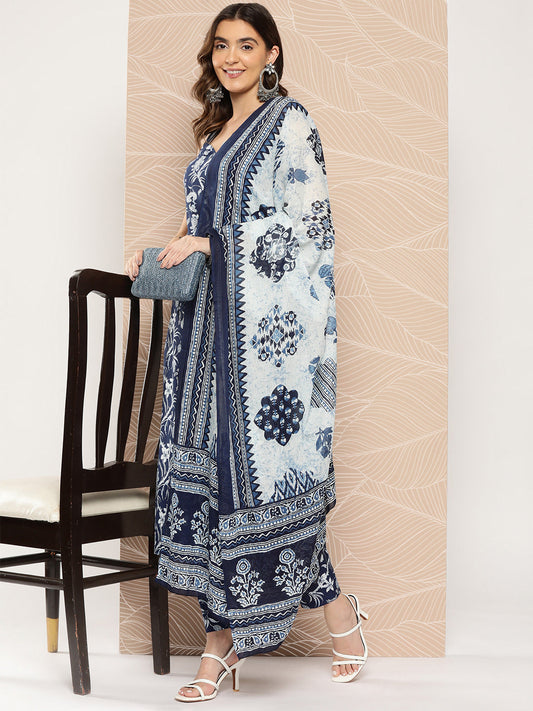 Women Blue Paisely Printed Straight Kurta With Trouser And Dupatta | LASVINI - Redefining Indian Fashion with Elegance