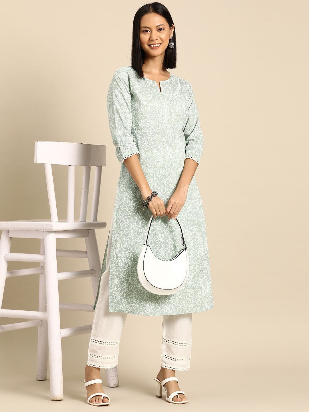 Women Green Printed Straight Kurta With Trouser | LASVINI - Redefining Indian Fashion with Elegance
