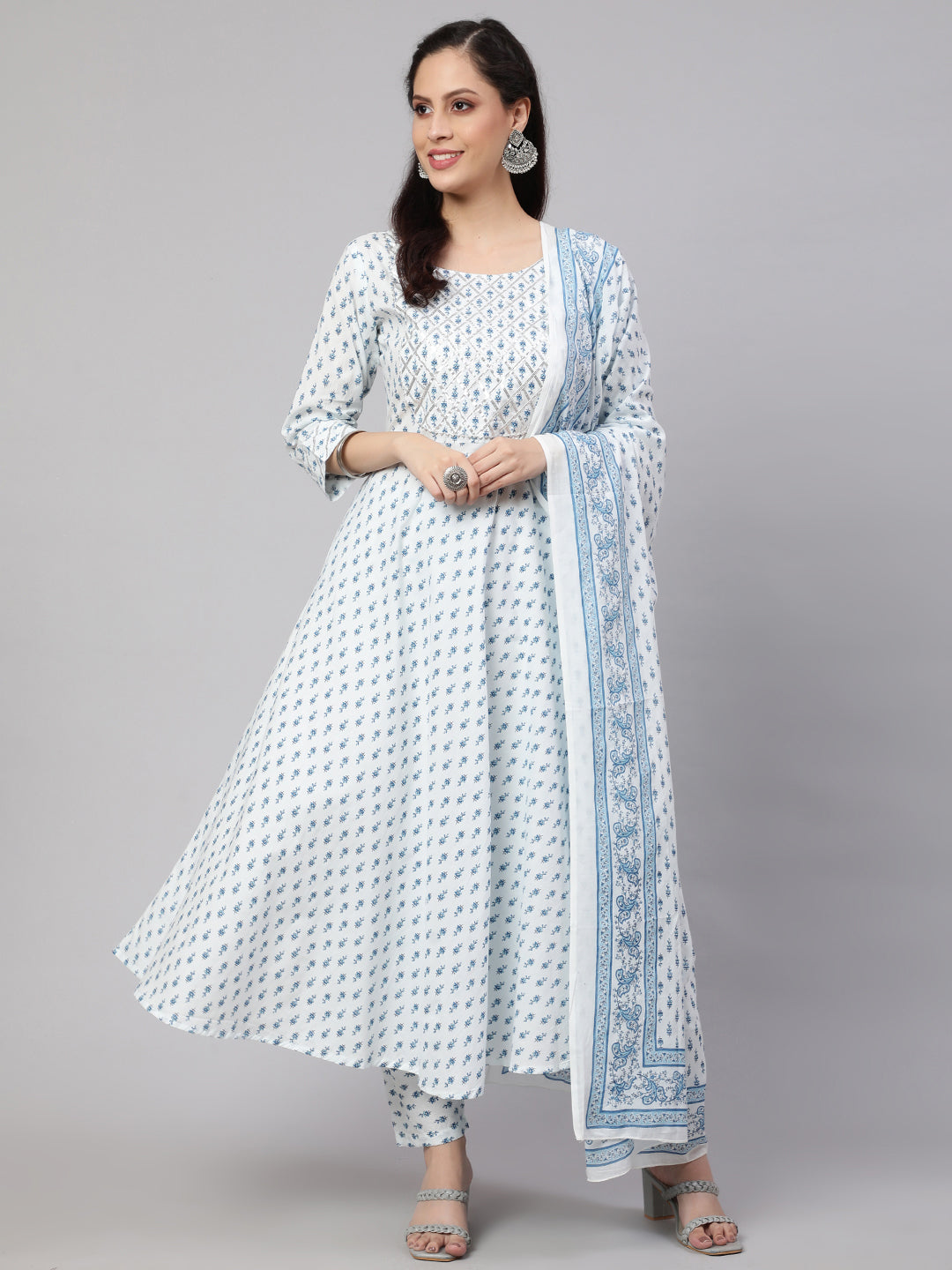 Women Off-White Ethnic Printed Kurta With Trouser And Dupatta | LASVINI - Redefining Indian Fashion with Elegance