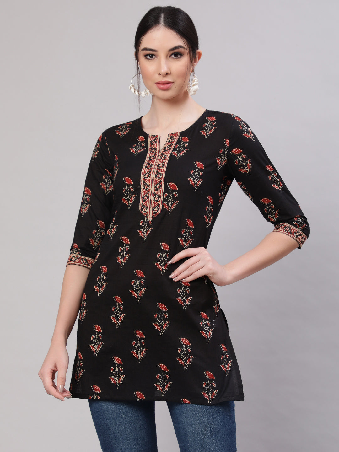 Women Black Straight Tunic With Three Quarter Sleeves | LASVINI - Redefining Indian Fashion with Elegance