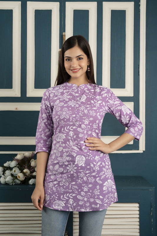 Women Purple Straight Tunic With Three Quarter Sleeves | LASVINI - Redefining Indian Fashion with Elegance
