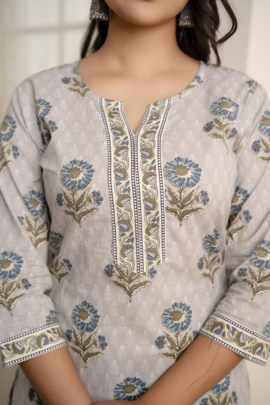 Women Grey Ethnic Printed Straight Tunic | LASVINI - Redefining Indian Fashion with Elegance