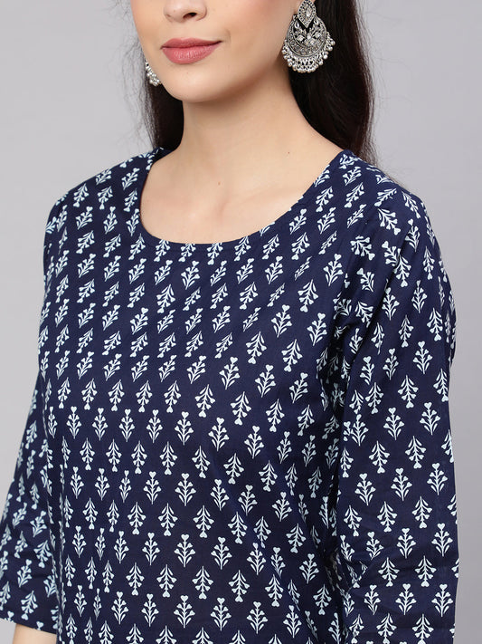 Women Navy Blue Printed Straight Kurta With Trouser | LASVINI - Redefining Indian Fashion with Elegance