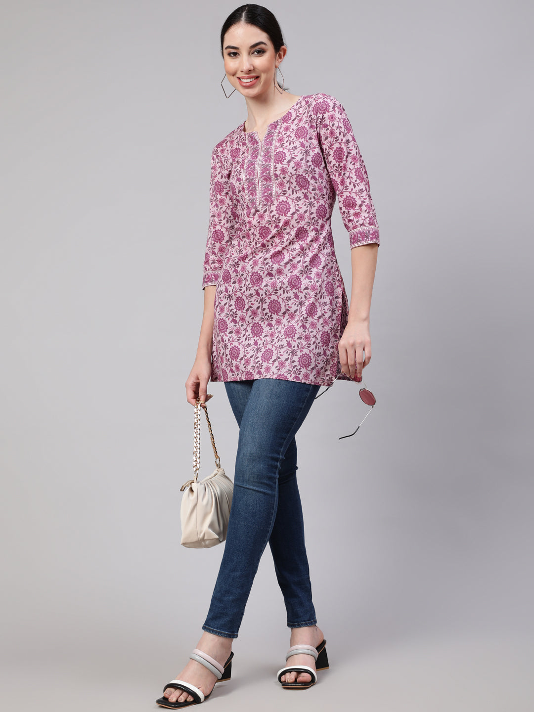 Women Pink Straight Tunic With Three Quarter Sleeves | LASVINI - Redefining Indian Fashion with Elegance