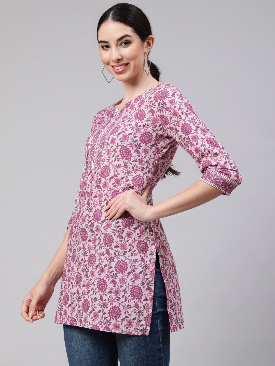 Women Pink Straight Tunic With Three Quarter Sleeves | LASVINI - Redefining Indian Fashion with Elegance