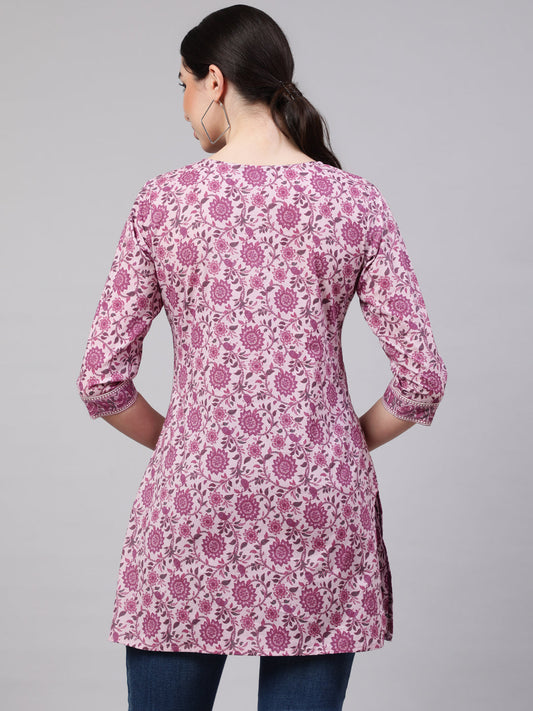 Women Pink Straight Tunic With Three Quarter Sleeves | LASVINI - Redefining Indian Fashion with Elegance