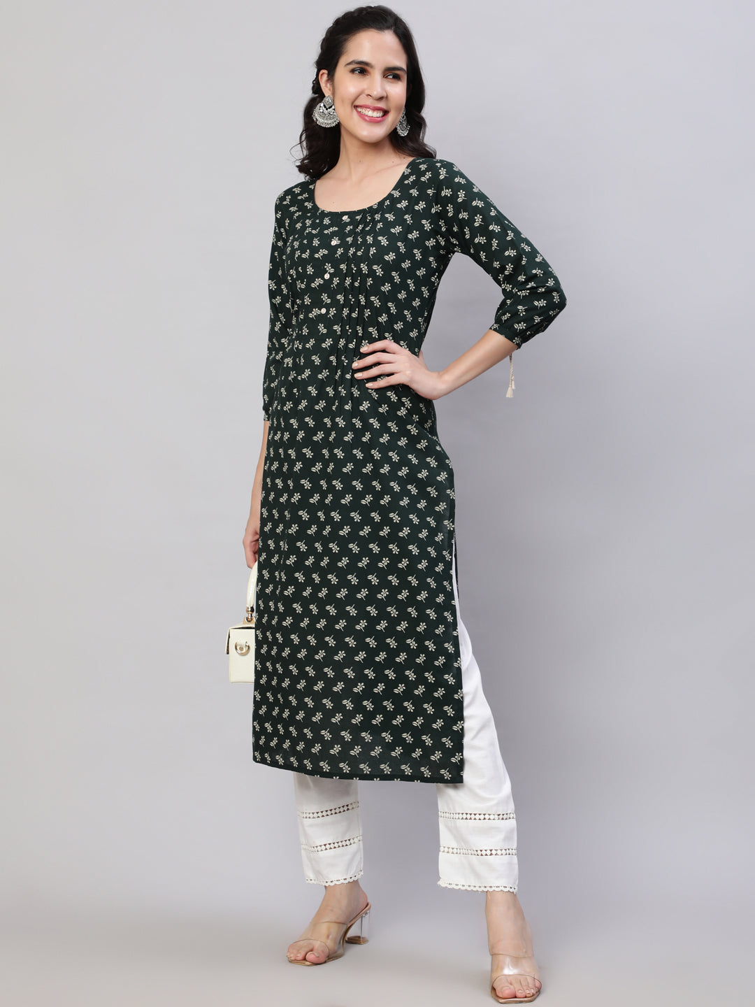 Women White Solid Pant With Lace Details | LASVINI - Redefining Indian Fashion with Elegance